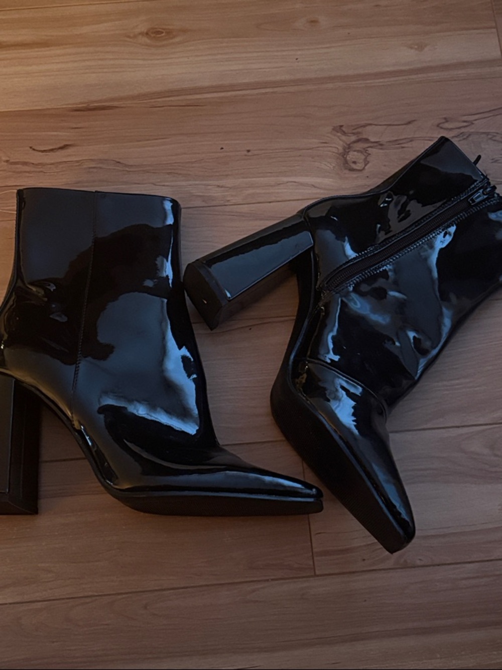 H&M Black Patent Platform Ankle Boots with Block Heel - Picture 3 of 3